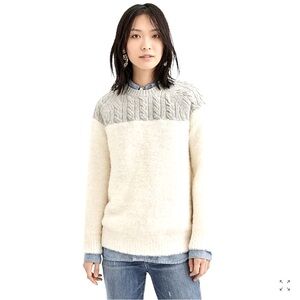 J. Crew Cable Knit Fuzzy Crewneck Sweater Merino Wool Blend Super Soft & Cozy